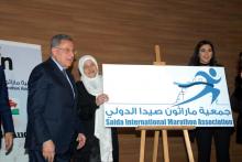 الرئيس السنيورة والنائب الحريري خلال احتفال الاعلان عن الماراتون